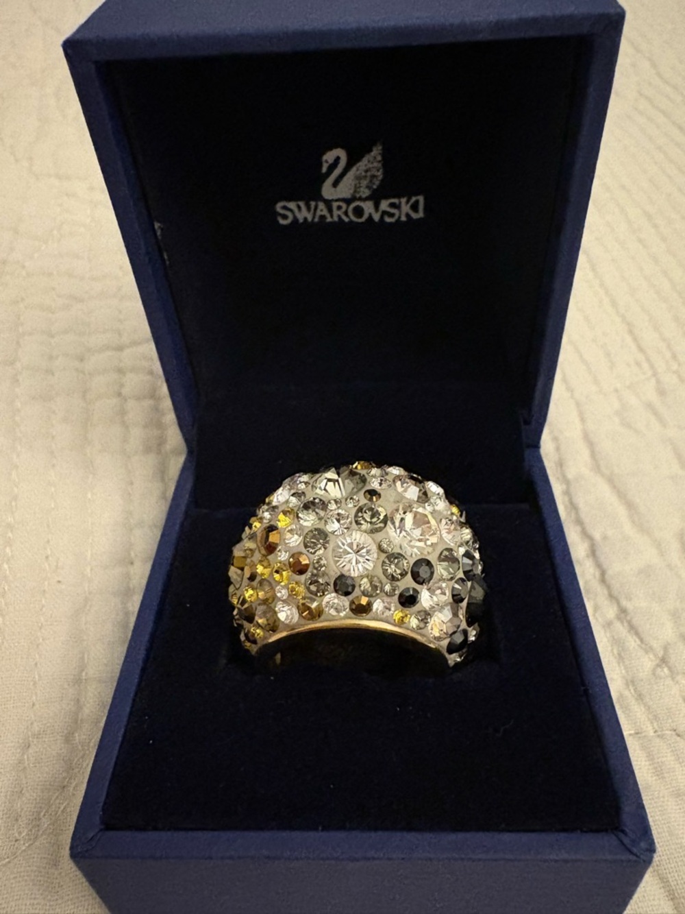 Swarovski Nirvana Crystal Cluster Dome Ring - Clear and Yellow Accent- Size 52